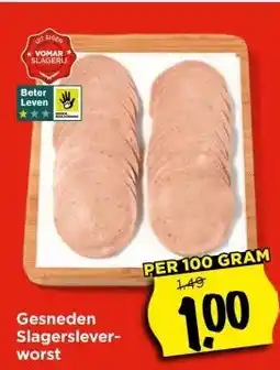 Vomar Voordeelmarkt Gesneden Slagersleverworst aanbieding