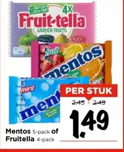 Vomar Voordeelmarkt Mentos 5-pack of Fruitella 4-pack aanbieding