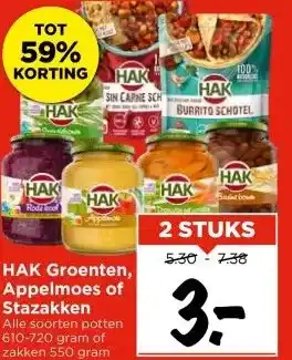 Vomar Voordeelmarkt HAK Groenten, Appelmoes of Stazakken aanbieding