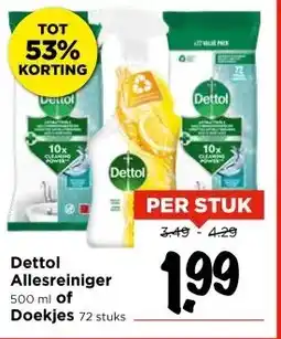 Vomar Voordeelmarkt Dettol Allesreiniger 500 ml of Doekjes 72 stuks aanbieding