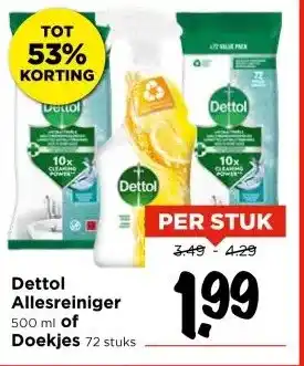 Vomar Voordeelmarkt Dettol Allesreiniger 500 ml of Doekjes 72 stuks aanbieding