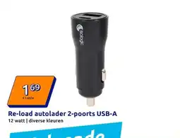 Action Re-load autolader 2-poorts USB-A 12 watt aanbieding