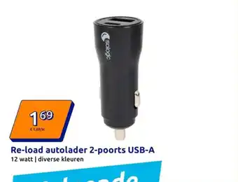 Action Re-load autolader 2-poorts USB-A 12 watt aanbieding