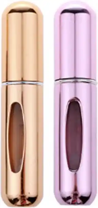 Bol.com Mini Parfum Flesje 2-PACK goud en roze| Lipstick Formaat Navulbare Parfum Verstuiver aanbieding