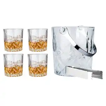 Marskramer Whiskey set glas met 4 glazen, ijsemmer en ijstang aanbieding