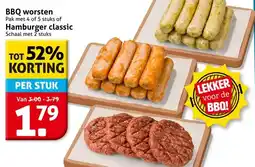 Hoogvliet BBQ worsten of Hamburger classic aanbieding