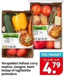 Hoogvliet Verspakket Indiase curry madras, lasagne, bami ketjap of tagliatelle pomodoro aanbieding