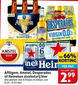 Hoogvliet Affligem, Amstel, Desperados of Heineken alcoholvrij bier aanbieding