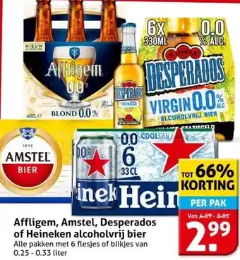 Hoogvliet Affligem, Amstel, Desperados of Heineken alcoholvrij bier aanbieding