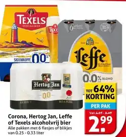 Hoogvliet Corona, Hertog Jan, Leffe of Texels alcoholvrij bier aanbieding