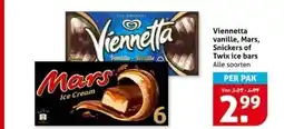 Hoogvliet Viennetta vanille, Mars, Snickers of Twix ice bars aanbieding