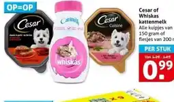 Hoogvliet Cesar of Whiskas kattenmelk aanbieding