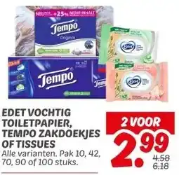 Dekamarkt EDET VOCHTIG TOILETPAPIER, TEMPO ZAKDOEKJES OF TISSUES aanbieding