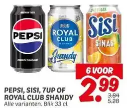 Dekamarkt PEPSI, SISI, 7UP OF ROYAL CLUB SHANDY aanbieding