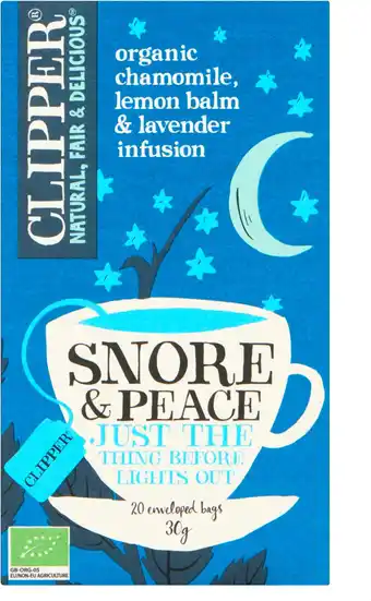 Amazon Clipper Snore & Peace Organic Chamomile, Lemon Balm & Lavender Infusion 4 x 20 stuks 30 g aanbieding