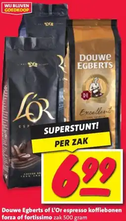 Nettorama Douwe Egberts of L'Or espresso koffiebonen forza of fortissimo aanbieding