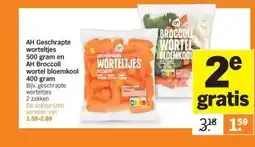 Albert Heijn AH Geschrapte worteltjes 500 gram en AH Broccoli wortel bloemkool 400 gram aanbieding