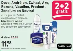Etos Dove, Andrélon, Zwitsal, Axe, Rexona, Vaseline, Prodent, Zendium en Neutral aanbieding