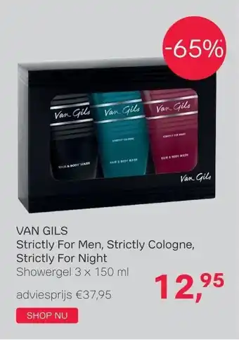 Pour Vous VAN GILS Strictly For Men, Strictly Cologne, Strictly For Night Showergel 3 x 150 ml aanbieding