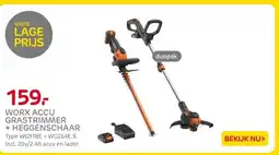 Praxis WORX ACCU GRASTRIMMER + HEGGENSCHAAR Type WG918E+ WG264E.9. aanbieding