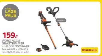 Praxis WORX ACCU GRASTRIMMER + HEGGENSCHAAR Type WG918E+ WG264E.9. aanbieding
