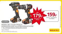 Praxis WORX SET ELEKTRISCH GEREEDSCHAP KLOPBOORMACHINE + SLAGSCHROEVENDRAAIER aanbieding