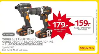 Praxis WORX SET ELEKTRISCH GEREEDSCHAP KLOPBOORMACHINE + SLAGSCHROEVENDRAAIER aanbieding