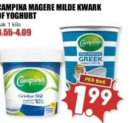 MCD Supermarkt CAMPINA MAGERE MILDE KWARK OF YOGHURT aanbieding