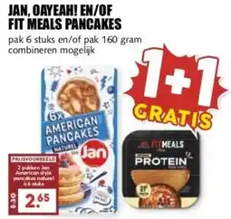 MCD Supermarkt JAN, OAYEAH! EN/OF FIT MEALS PANCAKES aanbieding