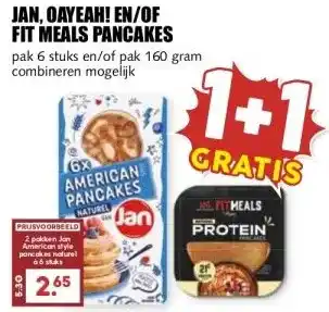 MCD Supermarkt JAN, OAYEAH! EN/OF FIT MEALS PANCAKES aanbieding