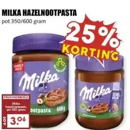 MCD Supermarkt MILKA HAZELNOOTPASTA aanbieding