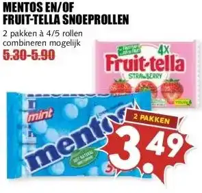 MCD Supermarkt MENTOS EN/OF FRUIT-TELLA SNOEPROLLEN aanbieding