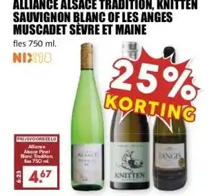 MCD Supermarkt ALLIANCE ALSACE TRADITION, KNITTEN SAUVIGNON BLANC OF LES ANGES MUSCADET SÈVRE ET MAINE aanbieding
