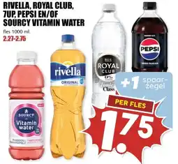 MCD Supermarkt RIVELLA, ROYAL CLUB, 7UP, PEPSI EN/OF SOURCY VITAMIN WATER aanbieding