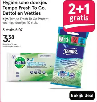 Etos Hygiënische doekjes Tempo Fresh To Go, Dettol en Wetties aanbieding