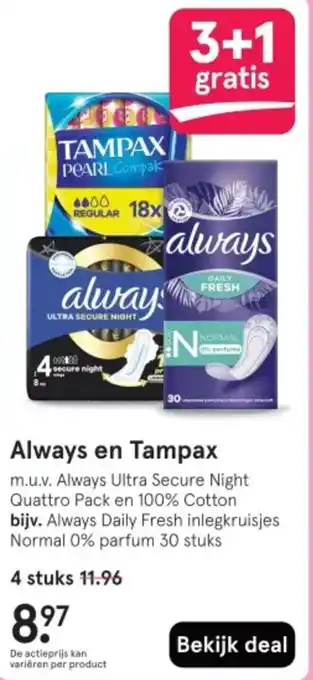Etos Always en Tampax aanbieding