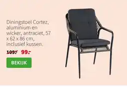 Intratuin Diningstoel Cortez, aluminium en wicker, antraciet, 57 x 62 x 86 cm, inclusief kussen. aanbieding