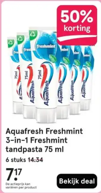 Etos Aquafresh Freshmint 3 in 1 Freshmint tandpasta aanbieding