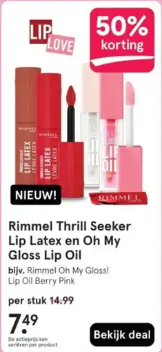 Etos Rimmel Thrill Seeker Lip Latex en Oh My Gloss Lip Oil aanbieding