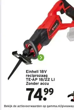 GAMMA Einhell 18V reciprozaag TE-AP 18/22 LI Zonder accu aanbieding