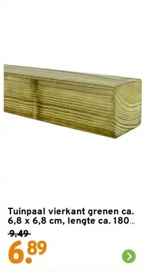 GAMMA Tuinpaal vierkant grenen ca. 6,8 x 6,8 cm, lengte ca. 180 cm aanbieding