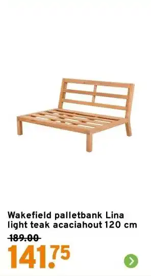 GAMMA Wakefield palletbank Lina light teak acaciahout 120 cm aanbieding