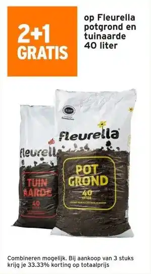 GAMMA 2+1 GRATIS op Fleurella potgrond en tuinaarde 40 liter aanbieding