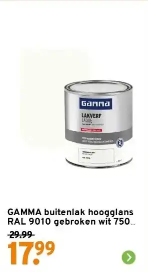 GAMMA GAMMA buitenlak hoogglans RAL 9010 gebroken wit 750 ml aanbieding