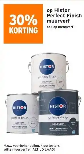 GAMMA 30% KORTING op Histor Perfect Finish muurverf ook op mengverf aanbieding
