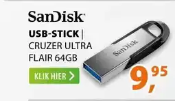 Expert SanDisk Cruzer Ultra Flair 64GB (USB 3.0) Zwart aanbieding