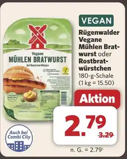 Combi Rügenwalder Vegane Mühlen Brat- wurst oder Rostbrat- würstchen aanbieding