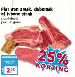 Boon`s Markt Flat iron steak, clubsteak of t-bone steak (rundvlees) per 100 gram aanbieding
