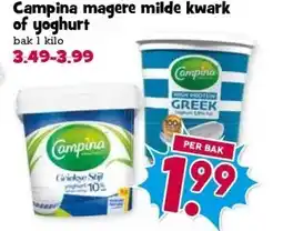 Boon`s Markt Campina magere milde kwark of yoghurt aanbieding