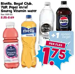 Boon`s Markt Rivella, Royal Club, 7UP, Pepsi en/of Sourcy Vitamin water aanbieding